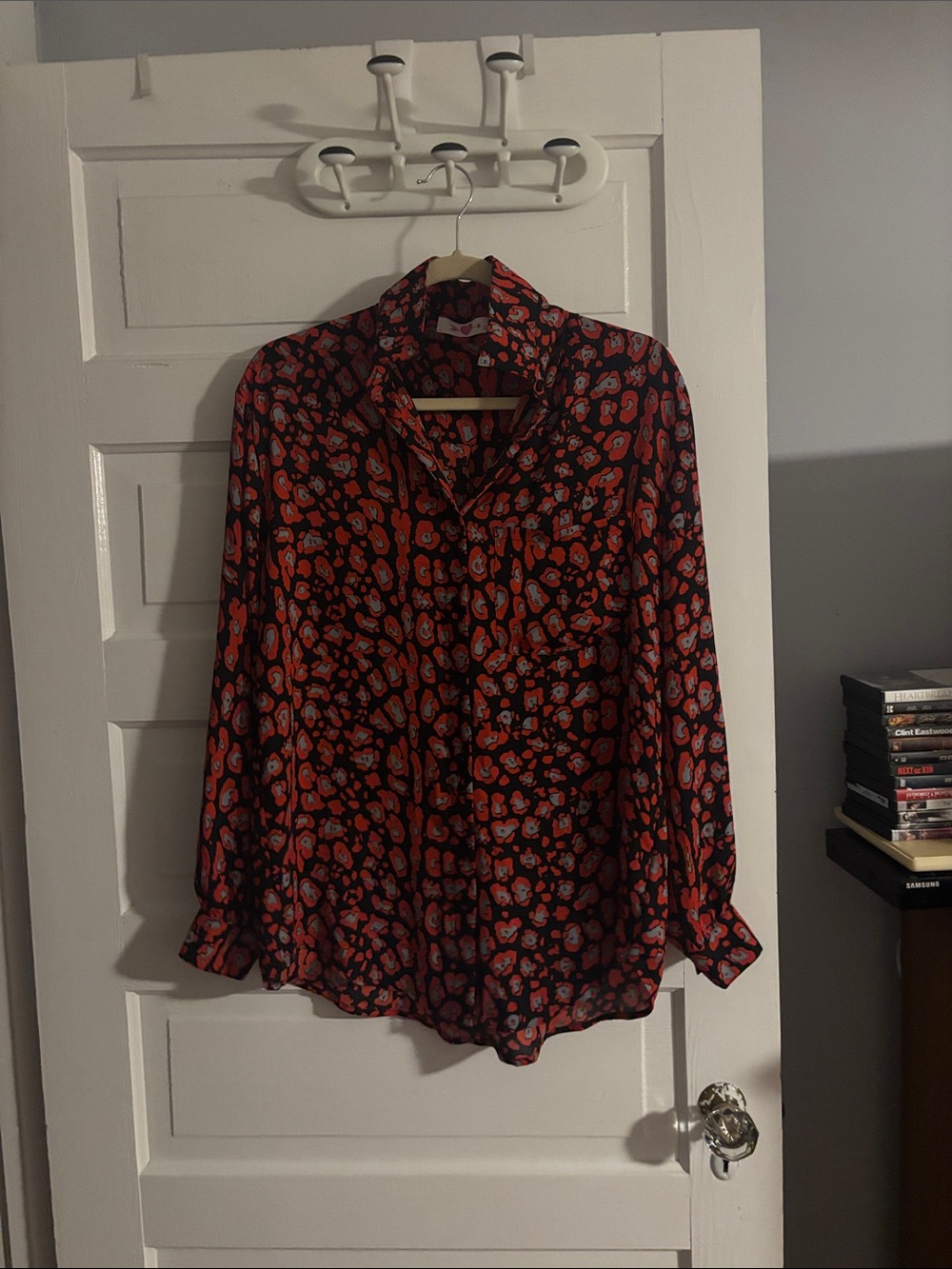 Red Floral Print Button-Up Blouse